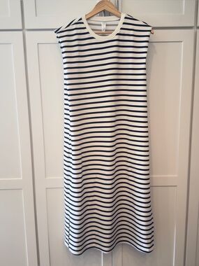 SPANX AirEssentials Striped Tank Midi Dress Black White L